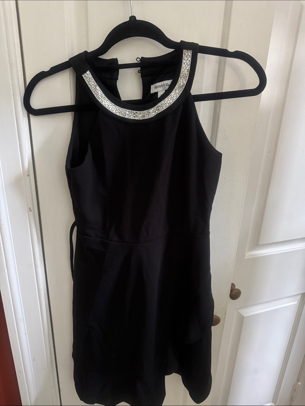 Speechless Black Mini Dress with Crystal-Trim Halter
